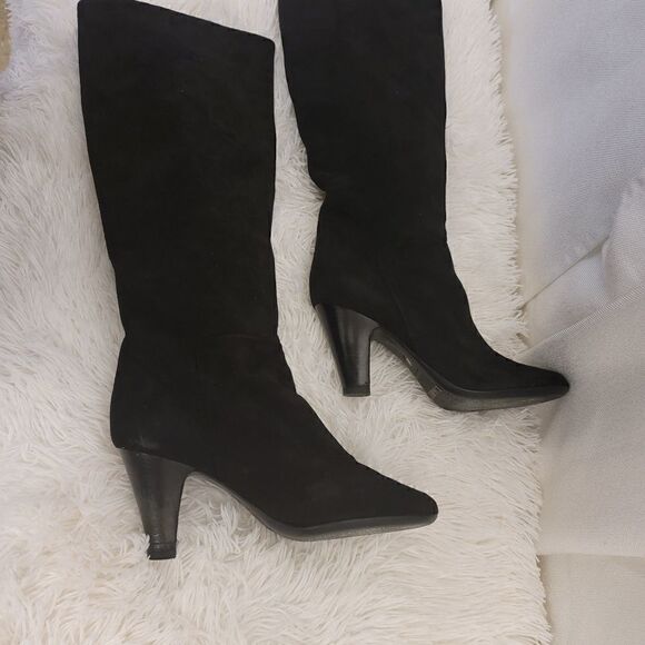 Vicini Knee High Black Suede 3"inch Heel Boots Size 37 - Picture 1 of 11